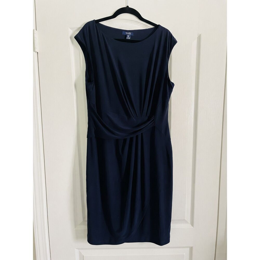 CHAPS Navy Blue Sleeveless Cocktail Dress 16W Twist Front Sheath